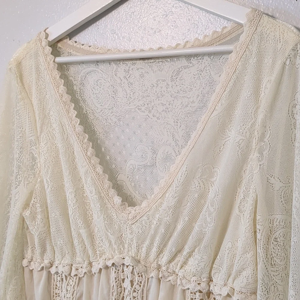 Free People Cream Lace Boho Bell Sleeve Dress